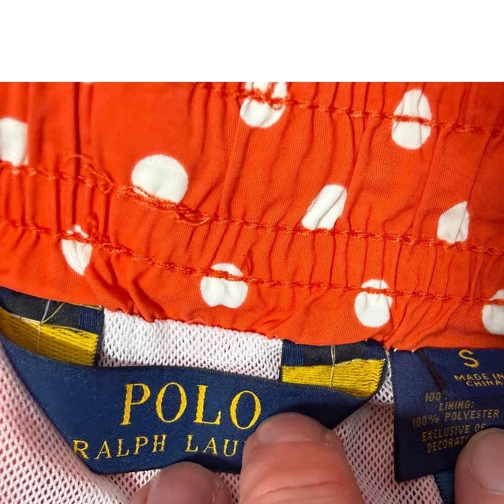 Polo Ralph Lauren Mens Small Orange Polka Dot Lined Swim Trunks Shorts